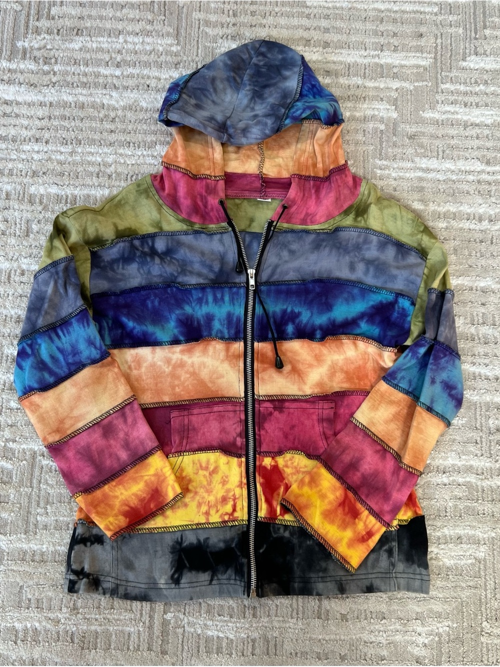 No brand tag tie dye color block zip up Juniors Sz Medium